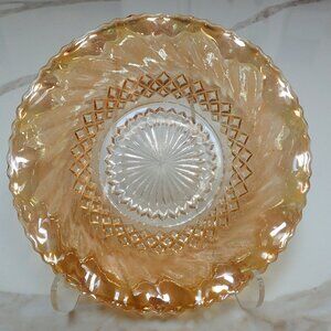 VTG Anchor Hocking Carnival Glass Marigold Diamond Ribbed Scalloped Bowl